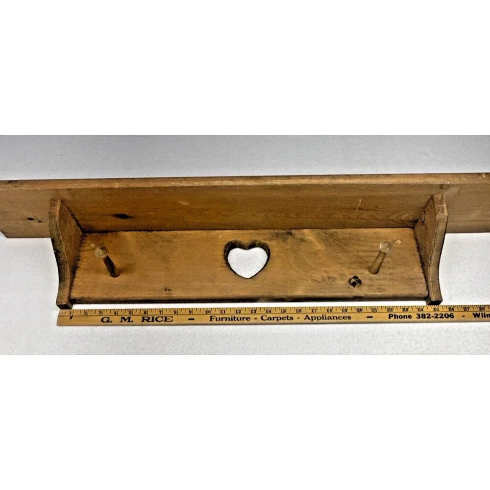 Wood Heart Wall Shelf Peg Rack Primitive Country Farmhouse Rustic 36